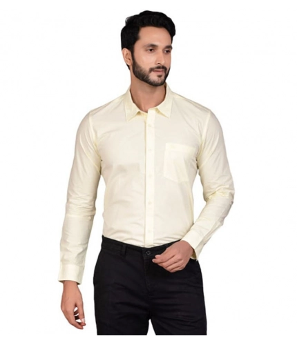 Generic Men's Casual Cotton Full Sleeve Solid Shirt (Lemon)