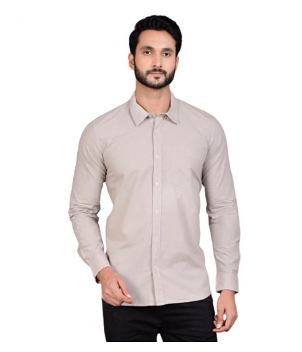 Generic Men's Casual Cotton Full Sleeve Solid Shirt (Grey)