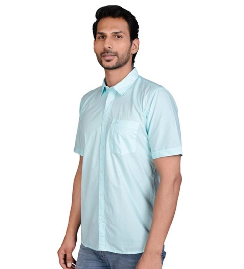 Generic Men's Casual Cotton Half Sleeve Solid Shirt (Turquoise)