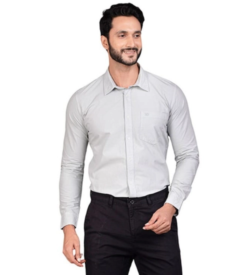 Generic Men's Casual Cotton Full Sleeve Solid Shirt (Grey)