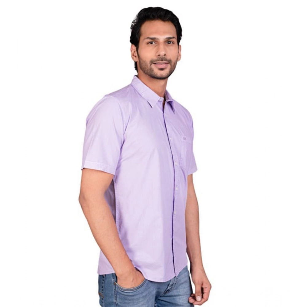 Generic Men's Casual Cotton Half Sleeve Solid Shirt (Purple)