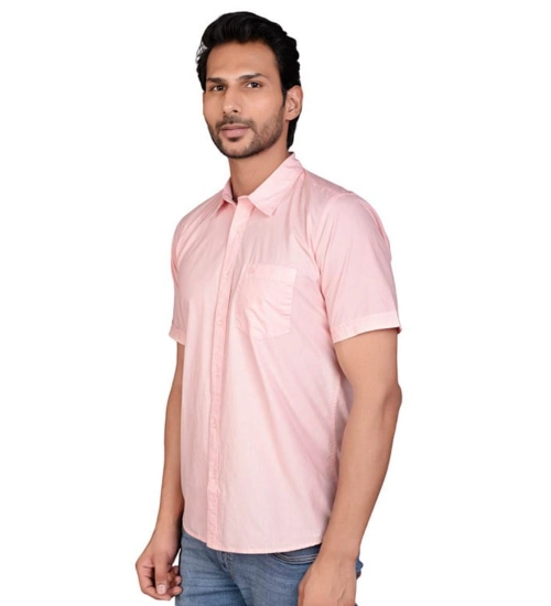 Generic Men's Casual Cotton Half Sleeve Solid Shirt (Peach)