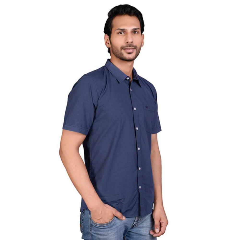 Generic Men's Casual Cotton Half Sleeve Solid Shirt (Navy) Generic Men's Casual Cotton Half Sleeve Solid Shirt (Navy)