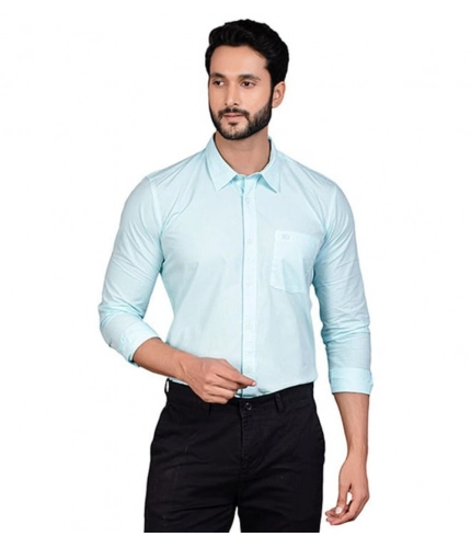 Generic Men's Casual Cotton Full Sleeve Solid Shirt (Turquoise)