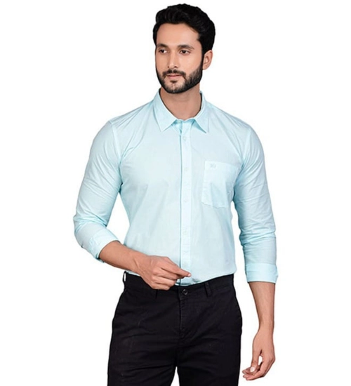 Generic Men's Casual Cotton Full Sleeve Solid Shirt (Turquoise)