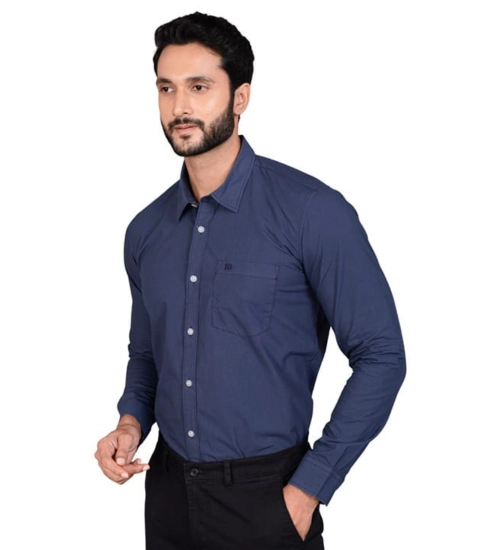 Generic Men's Casual Cotton Full Sleeve Solid Shirt (Navy)