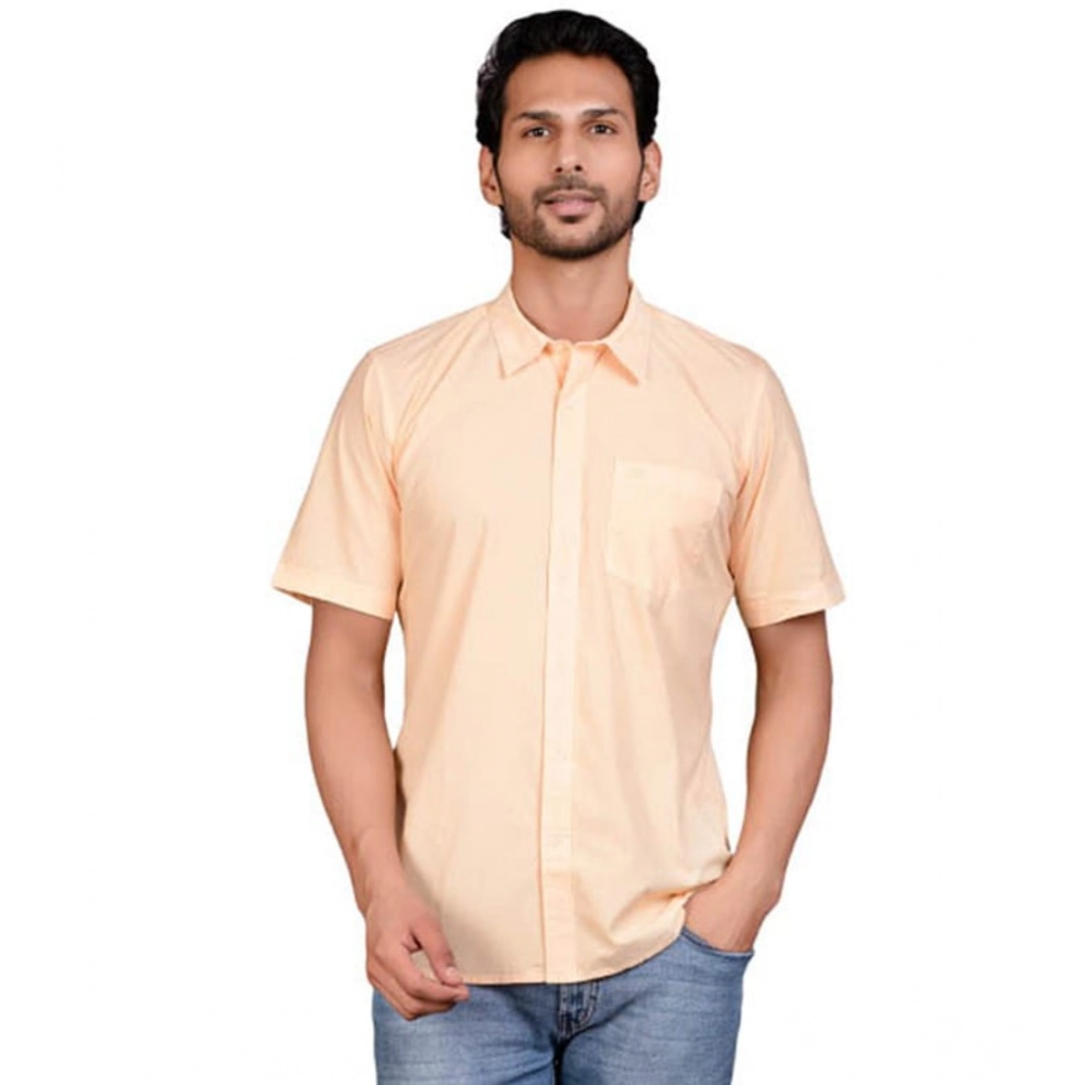 Generic Men's Casual Cotton Half Sleeve Solid Shirt (Peach) Generic Men's Casual Cotton Half Sleeve Solid Shirt (Peach)