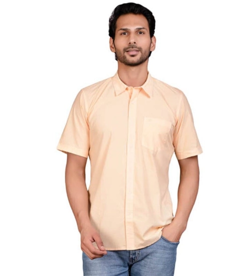 Generic Men's Casual Cotton Half Sleeve Solid Shirt (Peach)