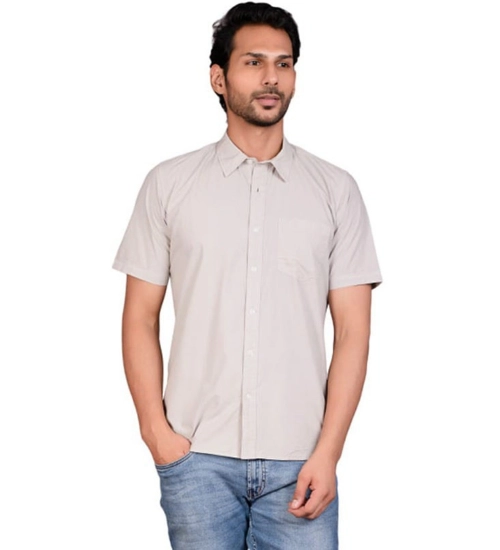 Generic Men's Casual Cotton Half Sleeve Solid Shirt (Grey)