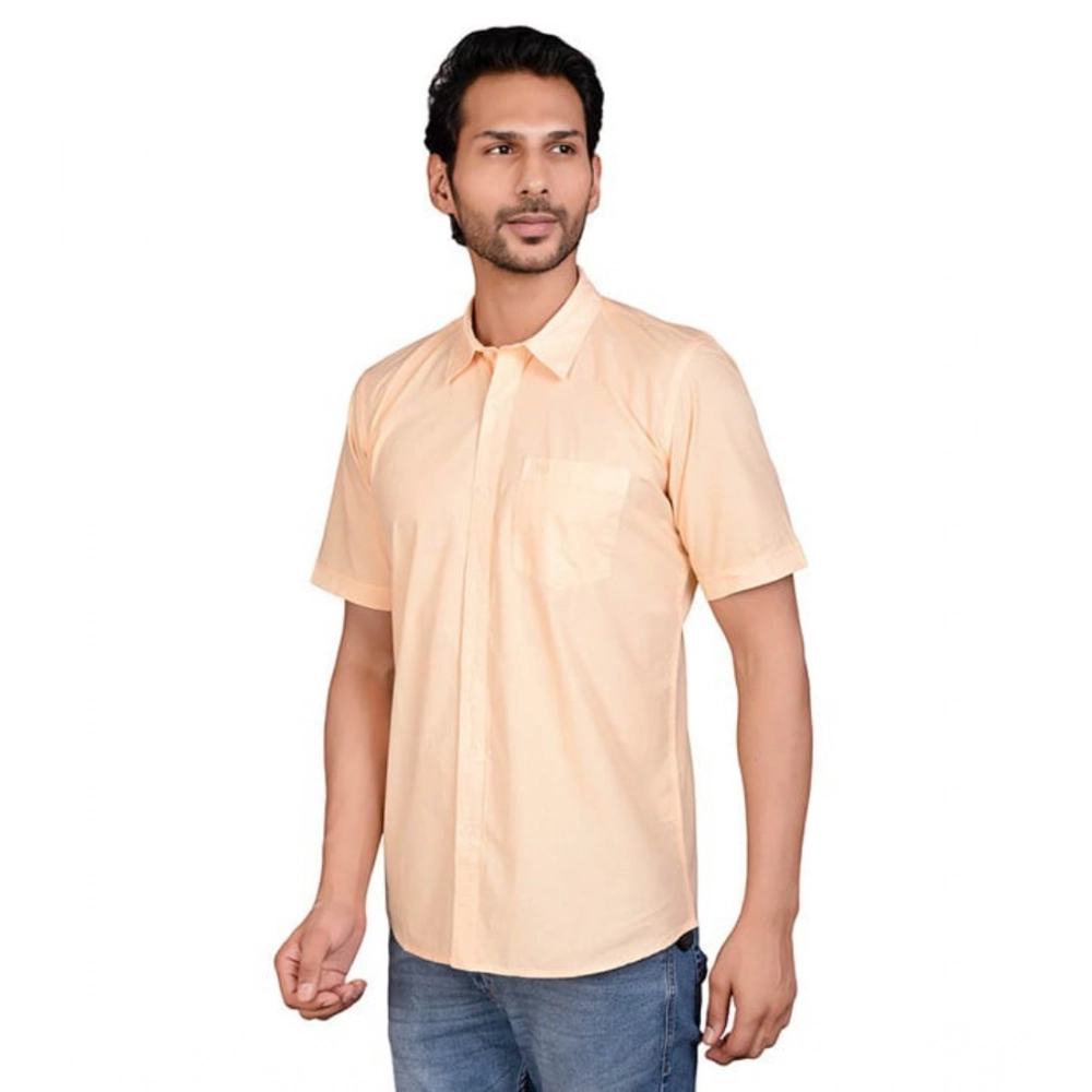 Generic Men's Casual Cotton Half Sleeve Solid Shirt (Peach) Generic Men's Casual Cotton Half Sleeve Solid Shirt (Peach)