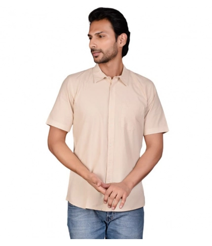 Generic Men's Casual Cotton Half Sleeve Solid Shirt (Beige) Generic Men's Casual Cotton Half Sleeve Solid Shirt (Beige)