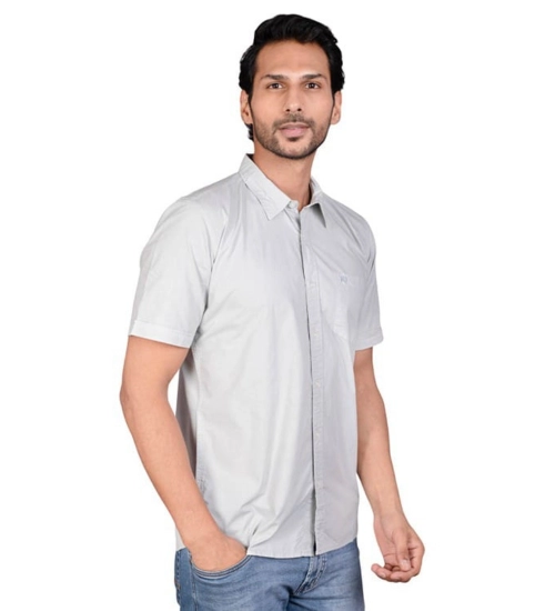 Generic Men's Casual Cotton Half Sleeve Solid Shirt (Grey)