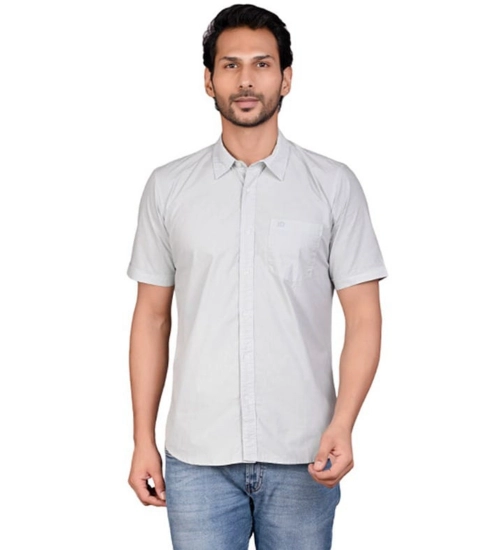 Generic Men's Casual Cotton Half Sleeve Solid Shirt (Grey)