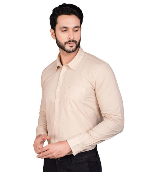 Generic Men's Casual Cotton Full Sleeve Solid Shirt (Beige)