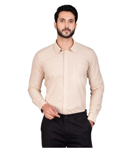 Generic Men's Casual Cotton Full Sleeve Solid Shirt (Beige)