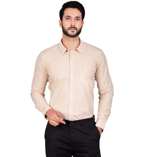 Generic Men's Casual Cotton Full Sleeve Solid Shirt (Beige)