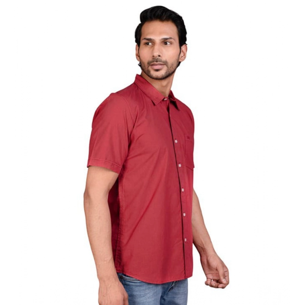 Generic Men's Casual Cotton Half Sleeve Solid Shirt (Red) Generic Men's Casual Cotton Half Sleeve Solid Shirt (Red)