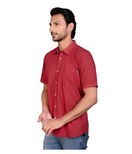 Generic Men's Casual Cotton Half Sleeve Solid Shirt (Red) Generic Men's Casual Cotton Half Sleeve Solid Shirt (Red)