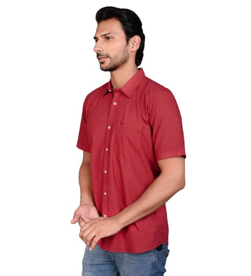 Generic Men's Casual Cotton Half Sleeve Solid Shirt (Red)