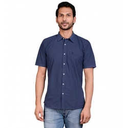 Generic Men's Casual Cotton Half Sleeve Solid Shirt (Navy)