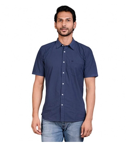 Generic Men's Casual Cotton Half Sleeve Solid Shirt (Navy)