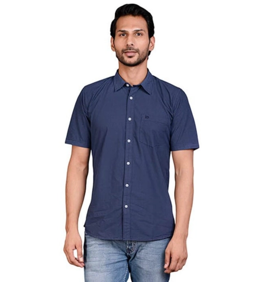 Generic Men's Casual Cotton Half Sleeve Solid Shirt (Navy)