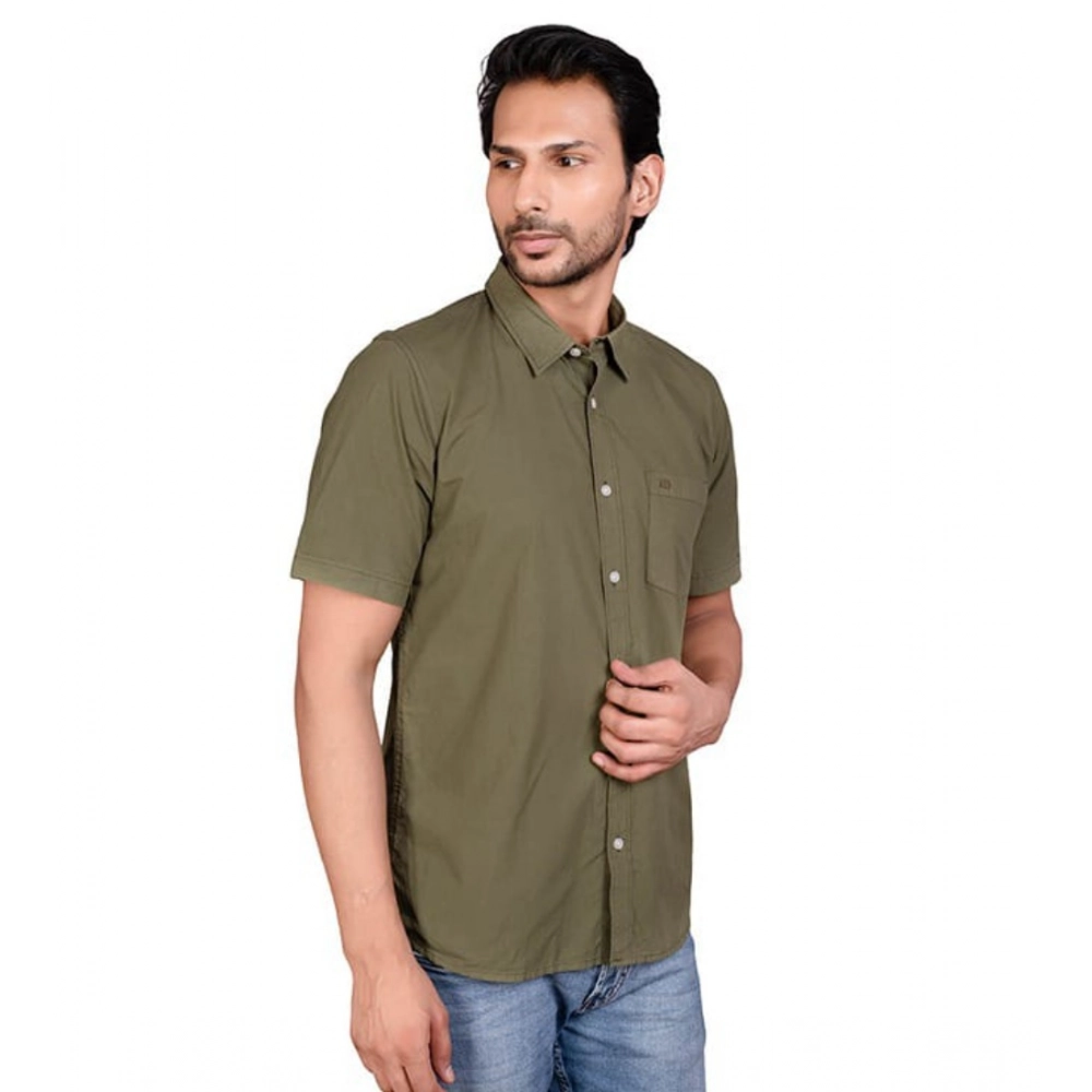 Generic Men's Casual Cotton Half Sleeve Solid Shirt (Green) Generic Men's Casual Cotton Half Sleeve Solid Shirt (Green)