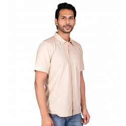 Generic Men's Casual Cotton Half Sleeve Solid Shirt (Beige)