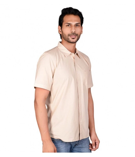 Generic Men's Casual Cotton Half Sleeve Solid Shirt (Beige)