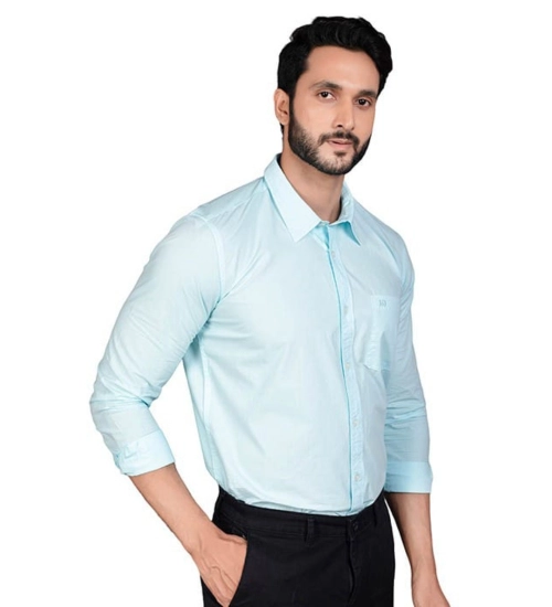 Generic Men's Casual Cotton Full Sleeve Solid Shirt (Turquoise)