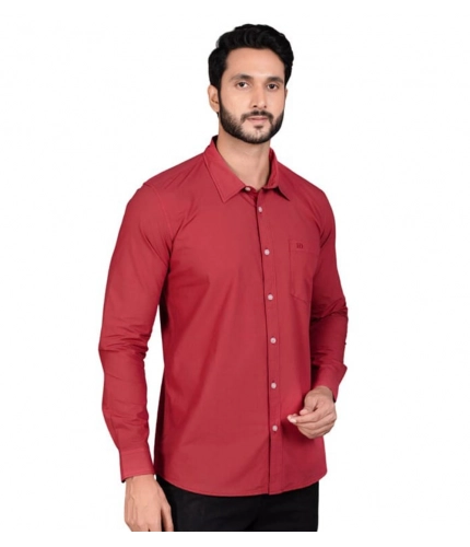 Generic Men's Casual Cotton Full Sleeve Solid Shirt (Red)