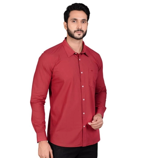 Generic Men's Casual Cotton Full Sleeve Solid Shirt (Red)