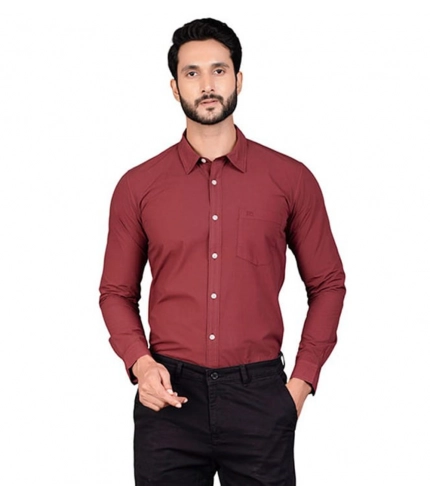 Generic Men's Casual Cotton Full Sleeve Solid Shirt (Maroon)