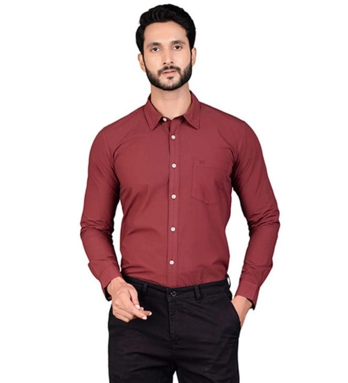 Generic Men's Casual Cotton Full Sleeve Solid Shirt (Maroon)