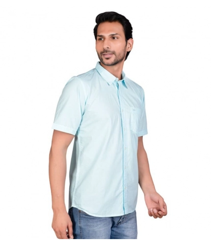 Generic Men's Casual Cotton Half Sleeve Solid Shirt (Turquoise)