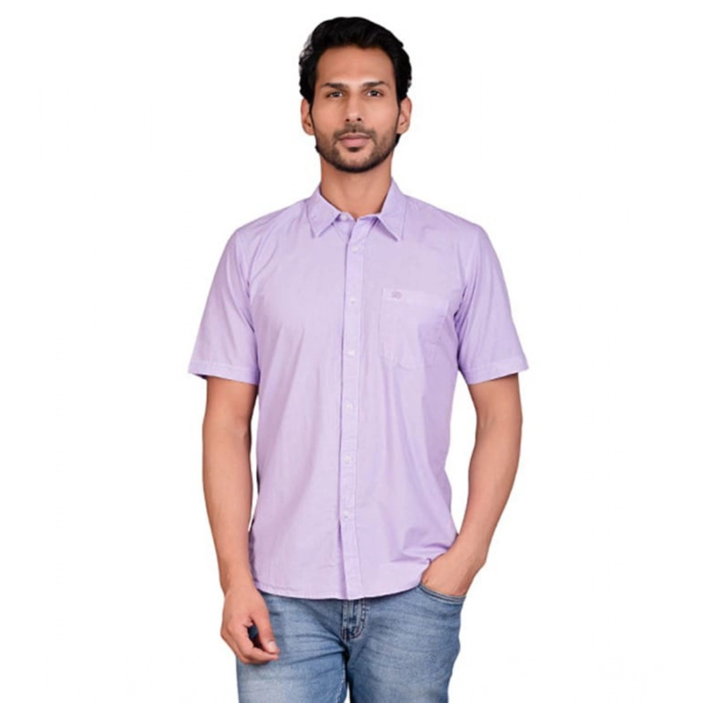 Generic Men's Casual Cotton Half Sleeve Solid Shirt (Purple)