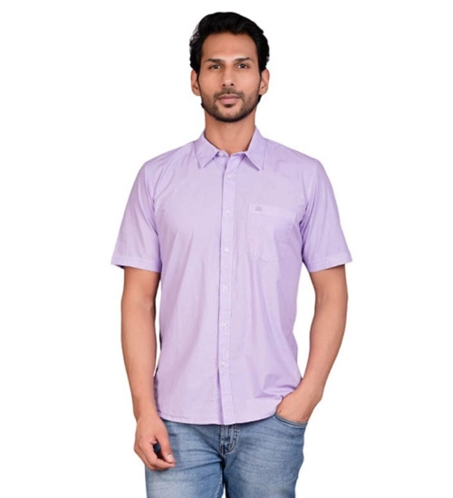 Generic Men's Casual Cotton Half Sleeve Solid Shirt (Purple)