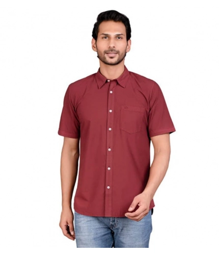Generic Men's Casual Cotton Half Sleeve Solid Shirt (Maroon)
