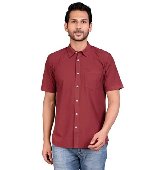 Generic Men's Casual Cotton Half Sleeve Solid Shirt (Maroon)