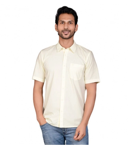 Generic Men's Casual Cotton Half Sleeve Solid Shirt (Lemon)