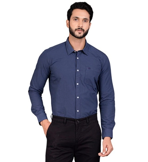Generic Men's Casual Cotton Full Sleeve Solid Shirt (Navy)
