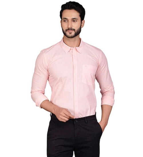 Generic Men's Casual Cotton Full Sleeve Solid Shirt (Peach)