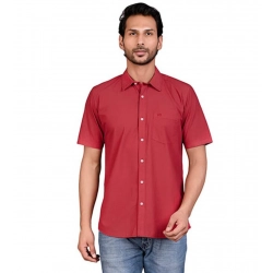 Generic Men's Casual Cotton Half Sleeve Solid Shirt (Red)