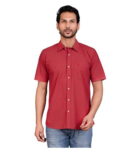 Generic Men's Casual Cotton Half Sleeve Solid Shirt (Red)
