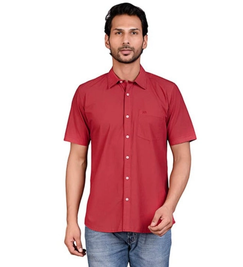 Generic Men's Casual Cotton Half Sleeve Solid Shirt (Red)