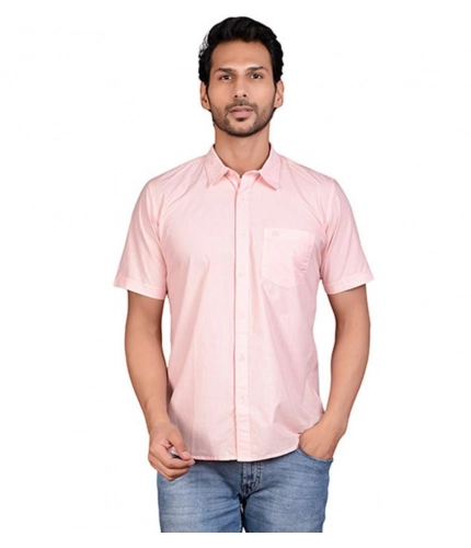 Generic Men's Casual Cotton Half Sleeve Solid Shirt (Peach)