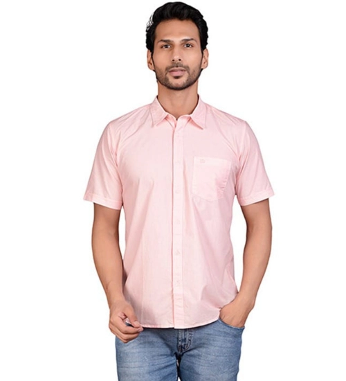 Generic Men's Casual Cotton Half Sleeve Solid Shirt (Peach)