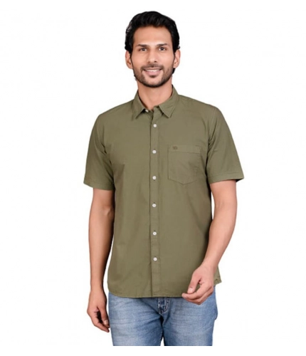 Generic Men's Casual Cotton Half Sleeve Solid Shirt (Green)