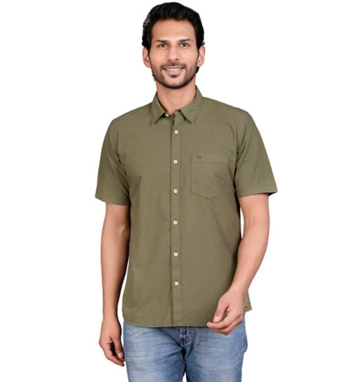Generic Men's Casual Cotton Half Sleeve Solid Shirt (Green)