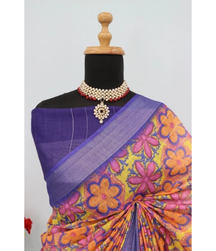 Generic Women's Linen Digital Print Saree With Unstitched Blouse 5.5Mtr (Multicolor) Generic Women's Linen Digital Print Saree With Unstitched Blouse 5.5Mtr (Multicolor)